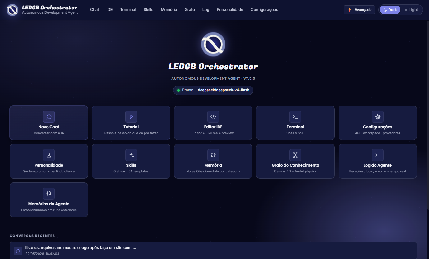 LEDGB Orchestrator home screen
